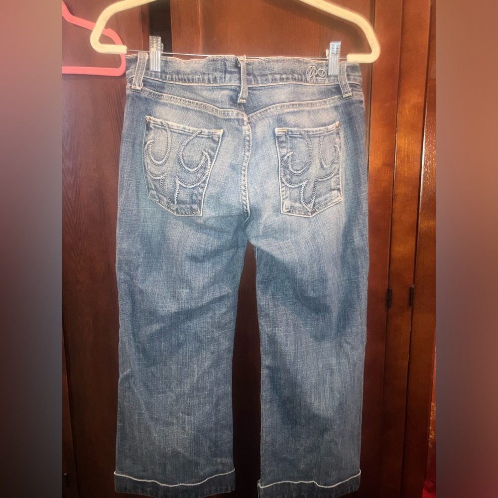 Deluxe Premium Denim Flared Ankle Denim Capris With Back Pocket Designs size 30